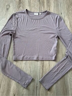 Sunday Best Mauve Ribbed Long-Sleeve Crop Top